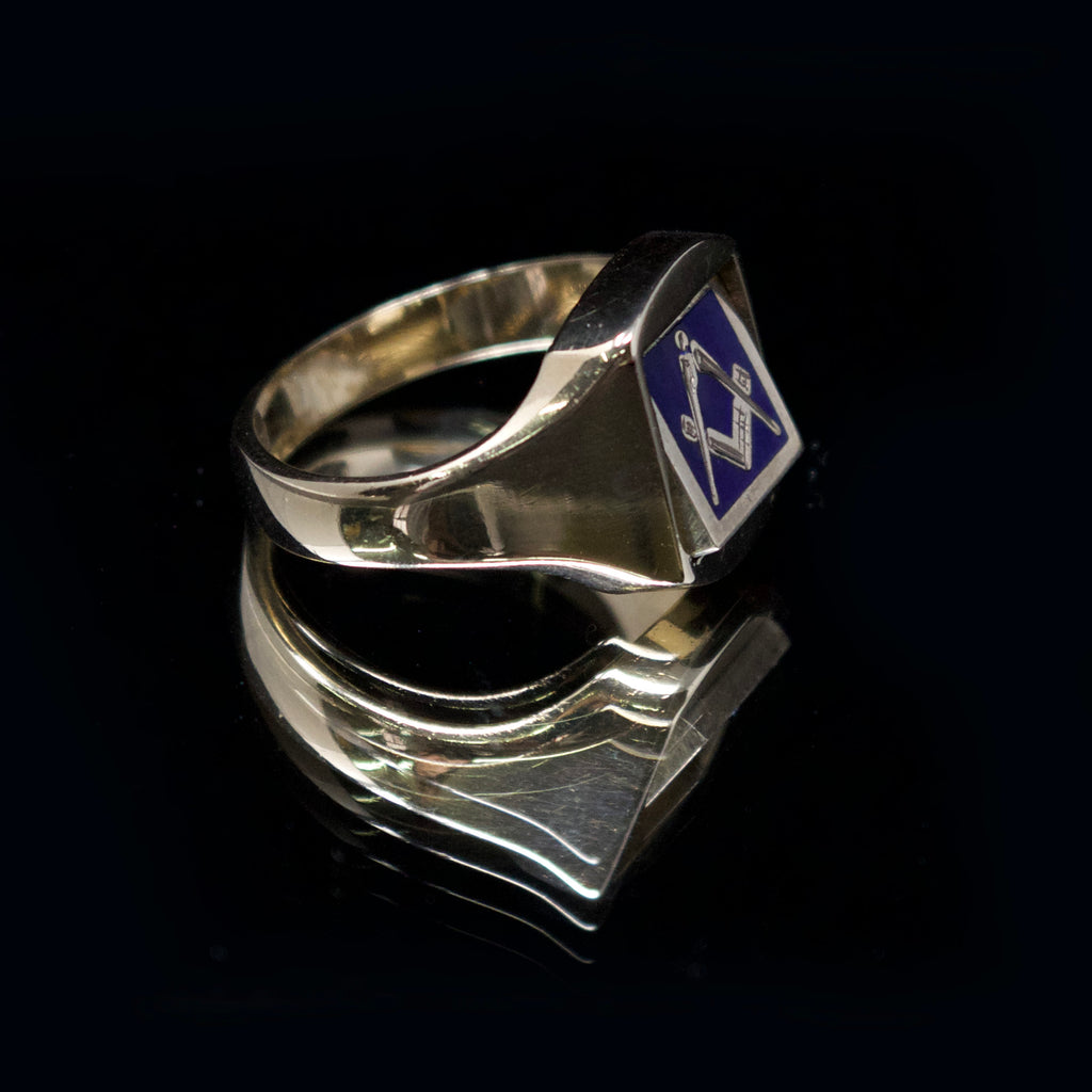 freemason swivel signet ring, nouveau jewellers, mason signet ring, blue mason gold signet ring, jewellers in manchester