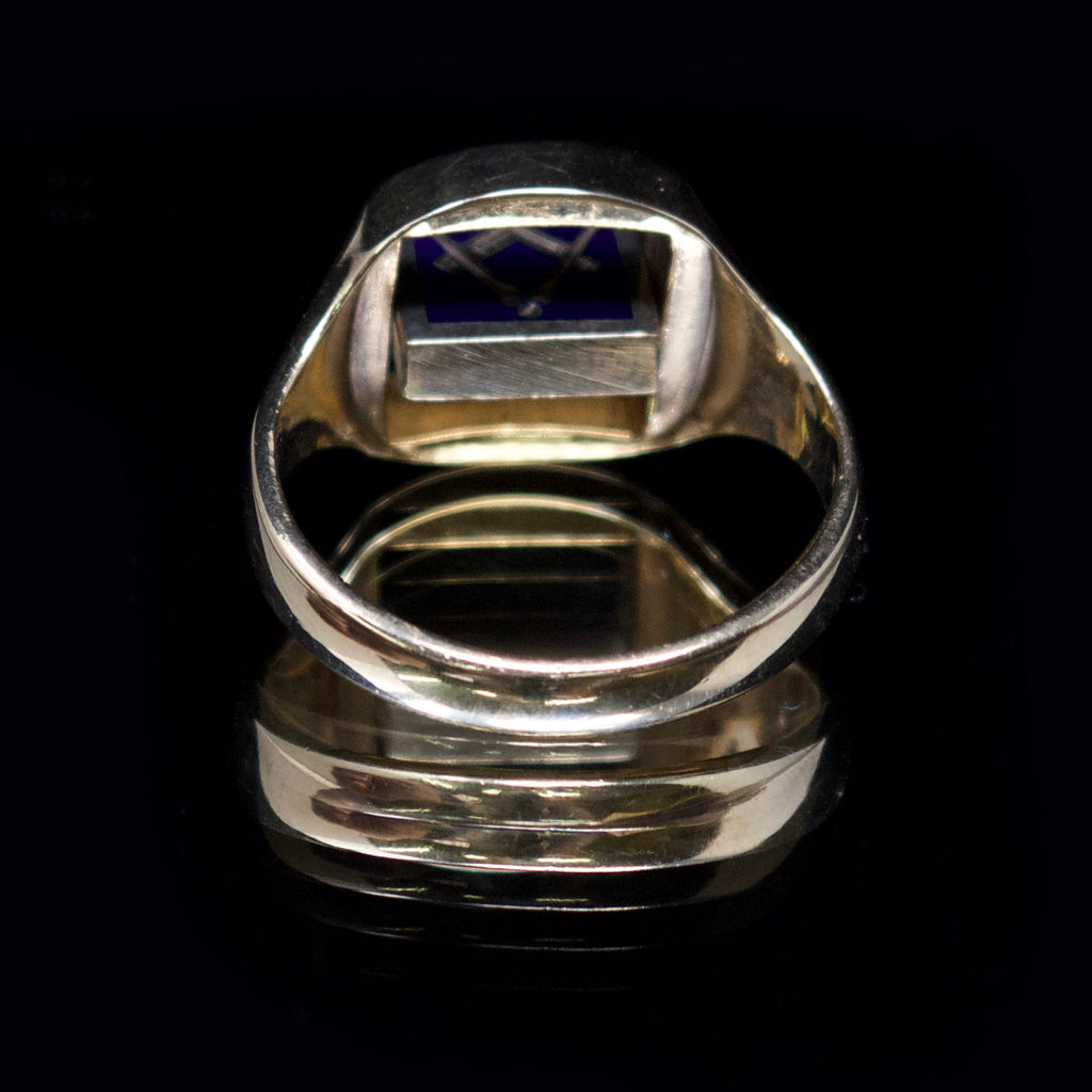 freemason swivel signet ring, nouveau jewellers, mason signet ring, blue mason gold signet ring, jewellers in manchester