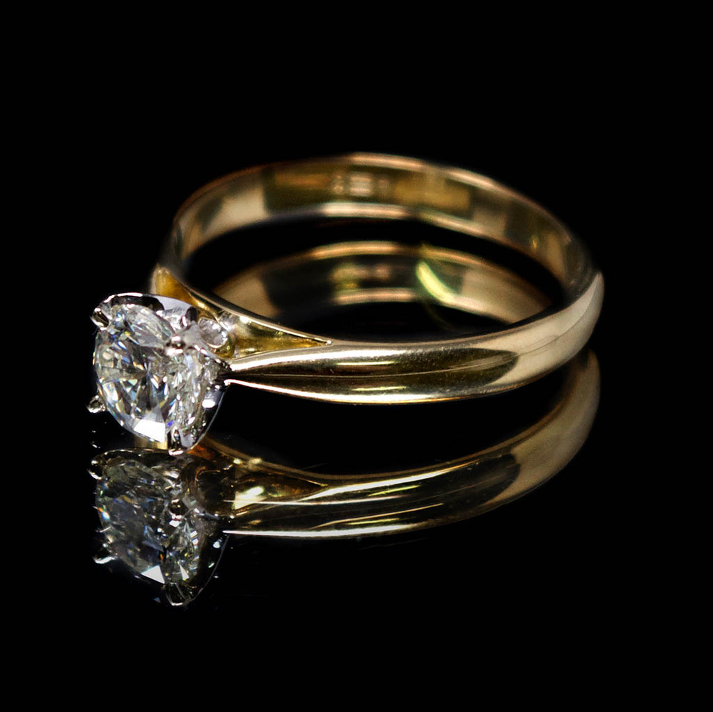 18ct Gold Petal Solitaire Diamond Engagement Ring side profile, sold at Nouveau Jewellers in Manchester