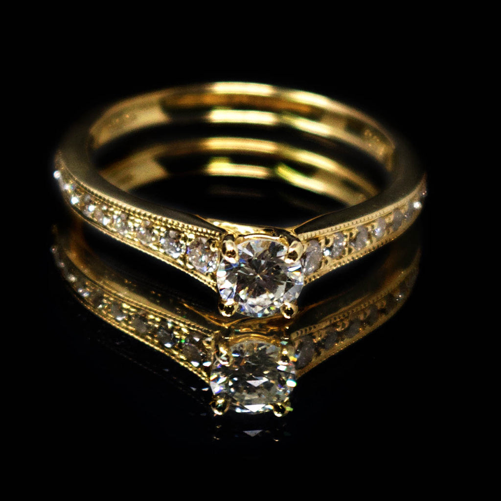 18ct Yellow Gold Vintage Solitaire Diamond Cluster Engagement Ring, sold at Nouveau Jewellers in Manchester