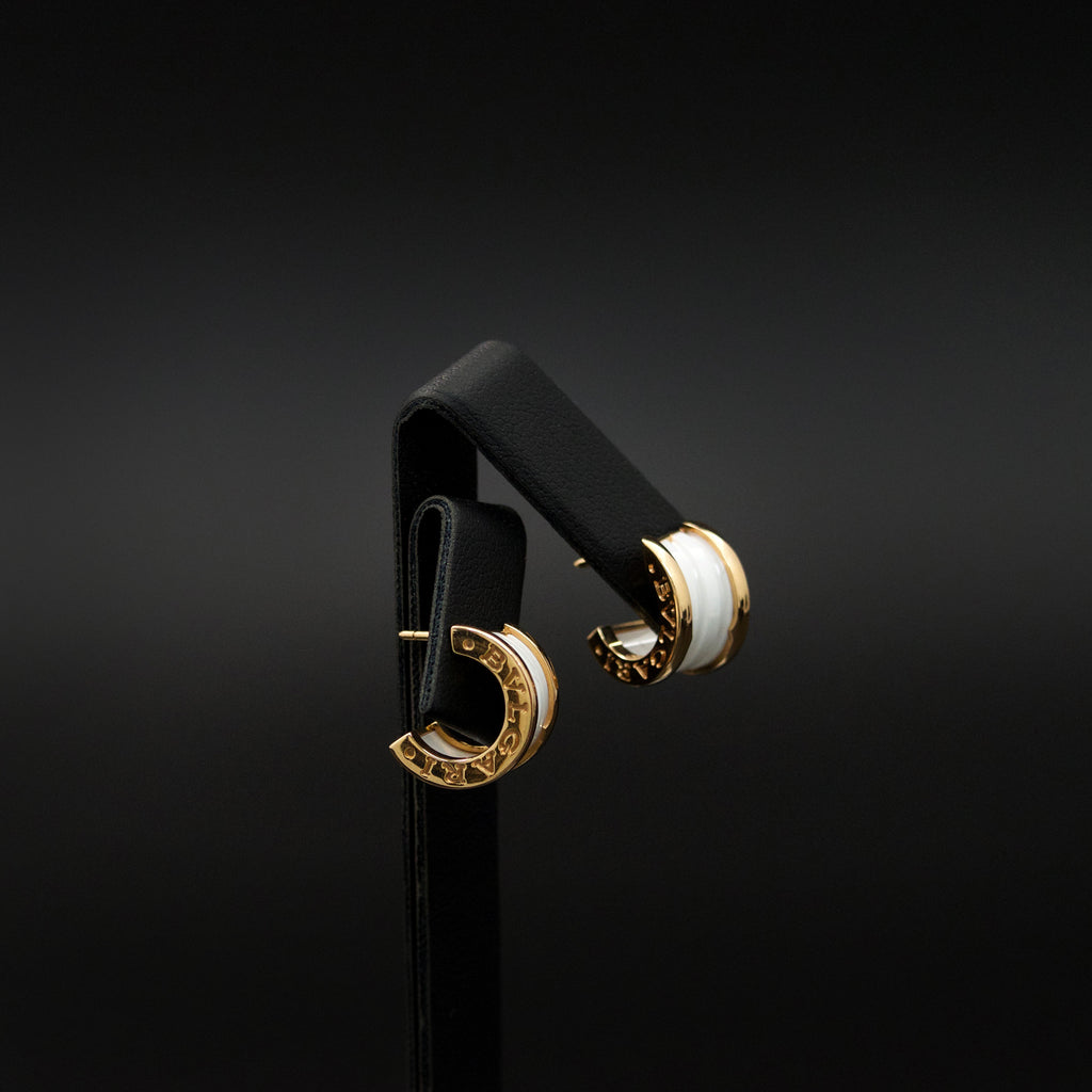18ct Yellow Gold Bulgari Designer Earrings side profile, sold at Nouveau Jewellers in Manchester