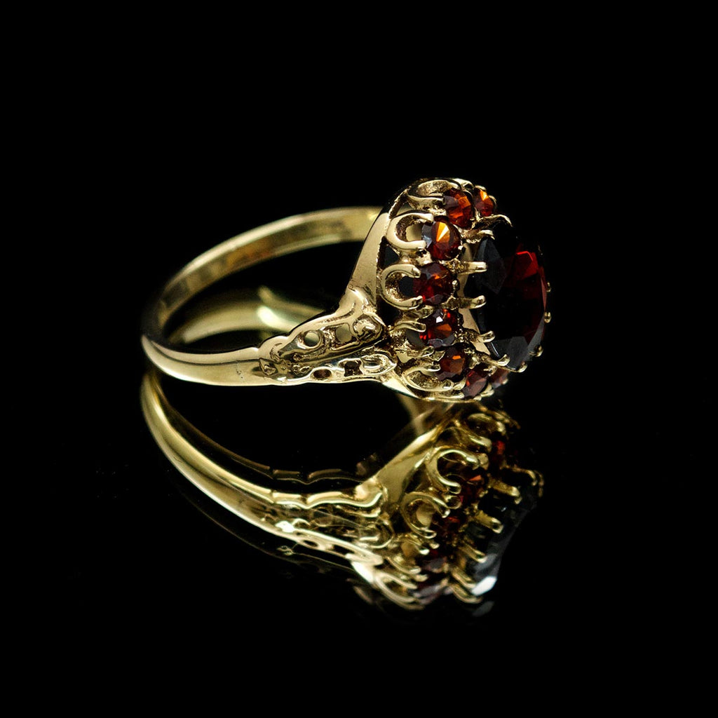Garnet dress ring, Nouveau Jewellers, gold & garnet ring, jewellers in manchester