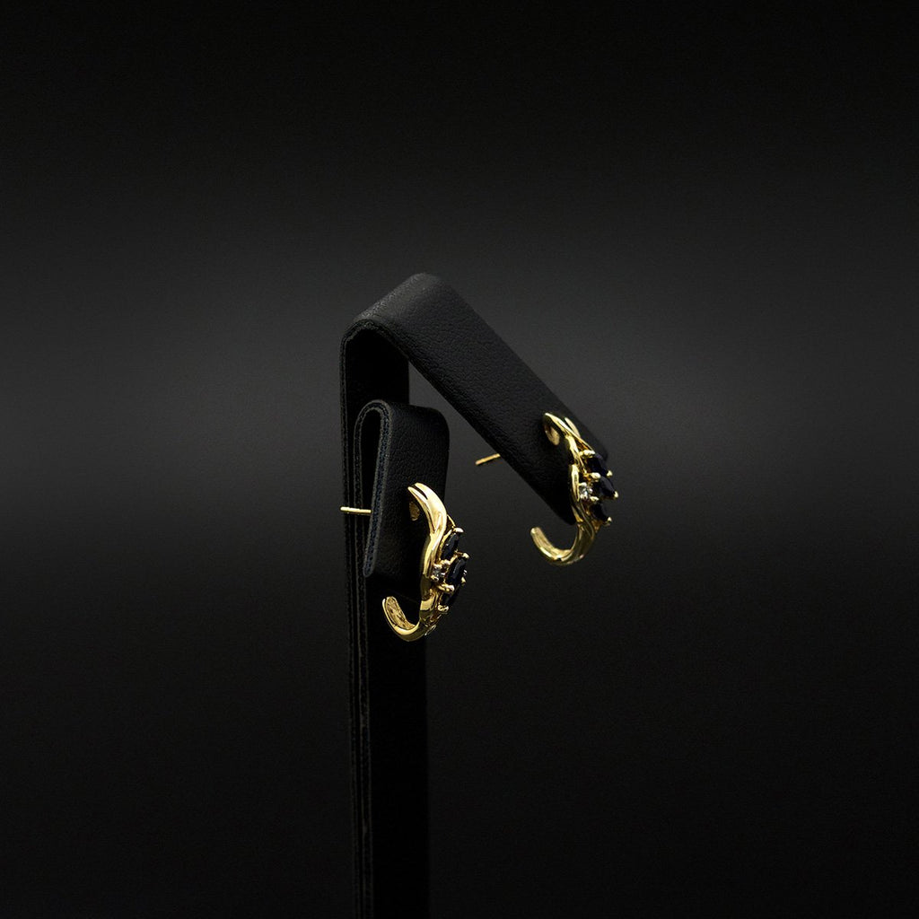 9ct Yellow Gold Twisted Marquise Sapphire Hoop Earrings side profile, sold at Nouveau Jewellers in Manchester