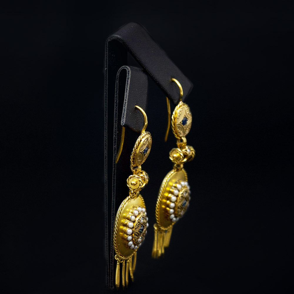 Gold Vintage Pendant Earrings side profile, sold at Nouveau Jewellers in Manchester
