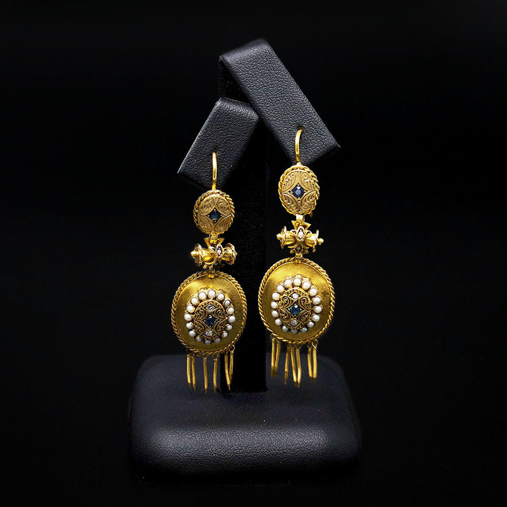Gold Vintage Pendant Earrings, sold at Nouveau Jewellers in Manchester
