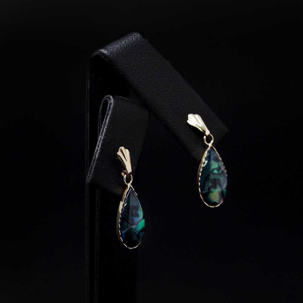 9ct Yellow Gold Abalone Tear Drop Earring, sold at Nouveau Jewellers in Manchester