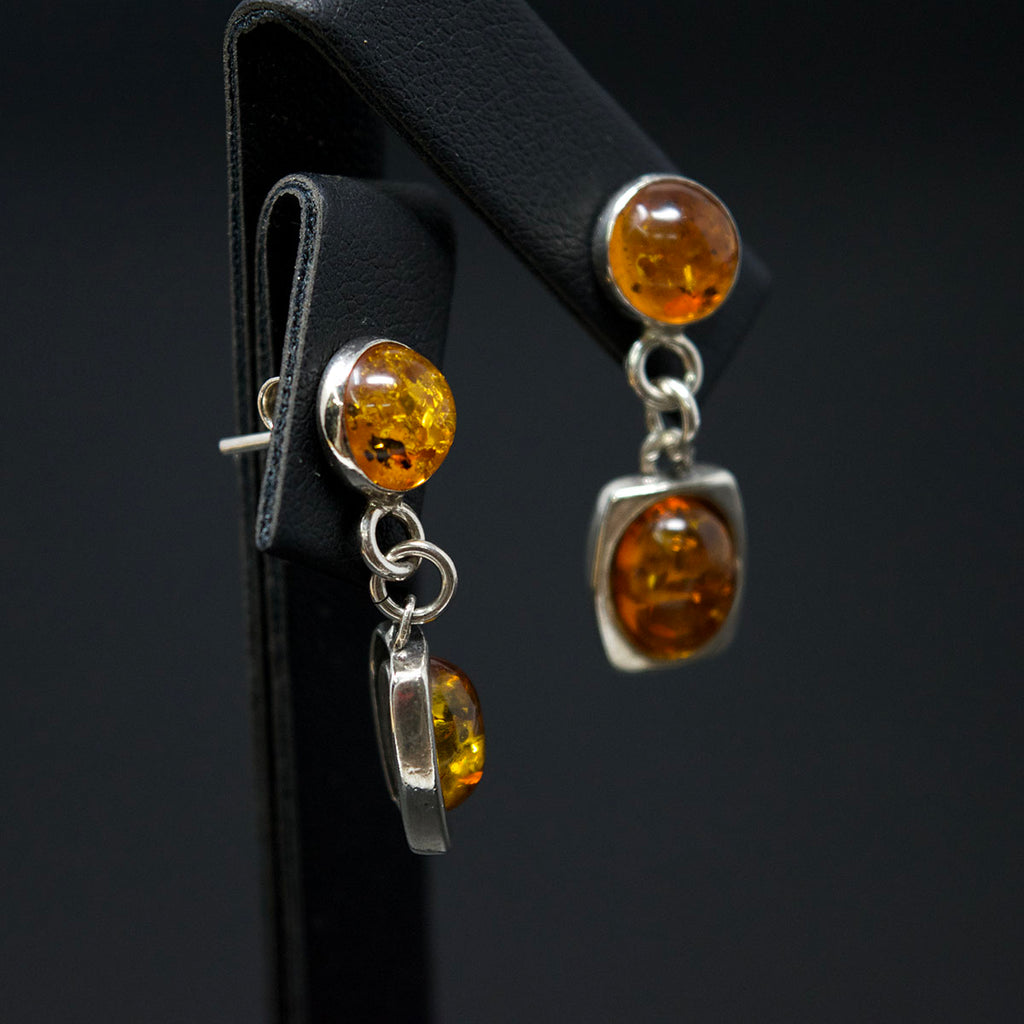 Silver Amber Pendant Earrings side angle, sold at Nouveau Jewellers in Manchester