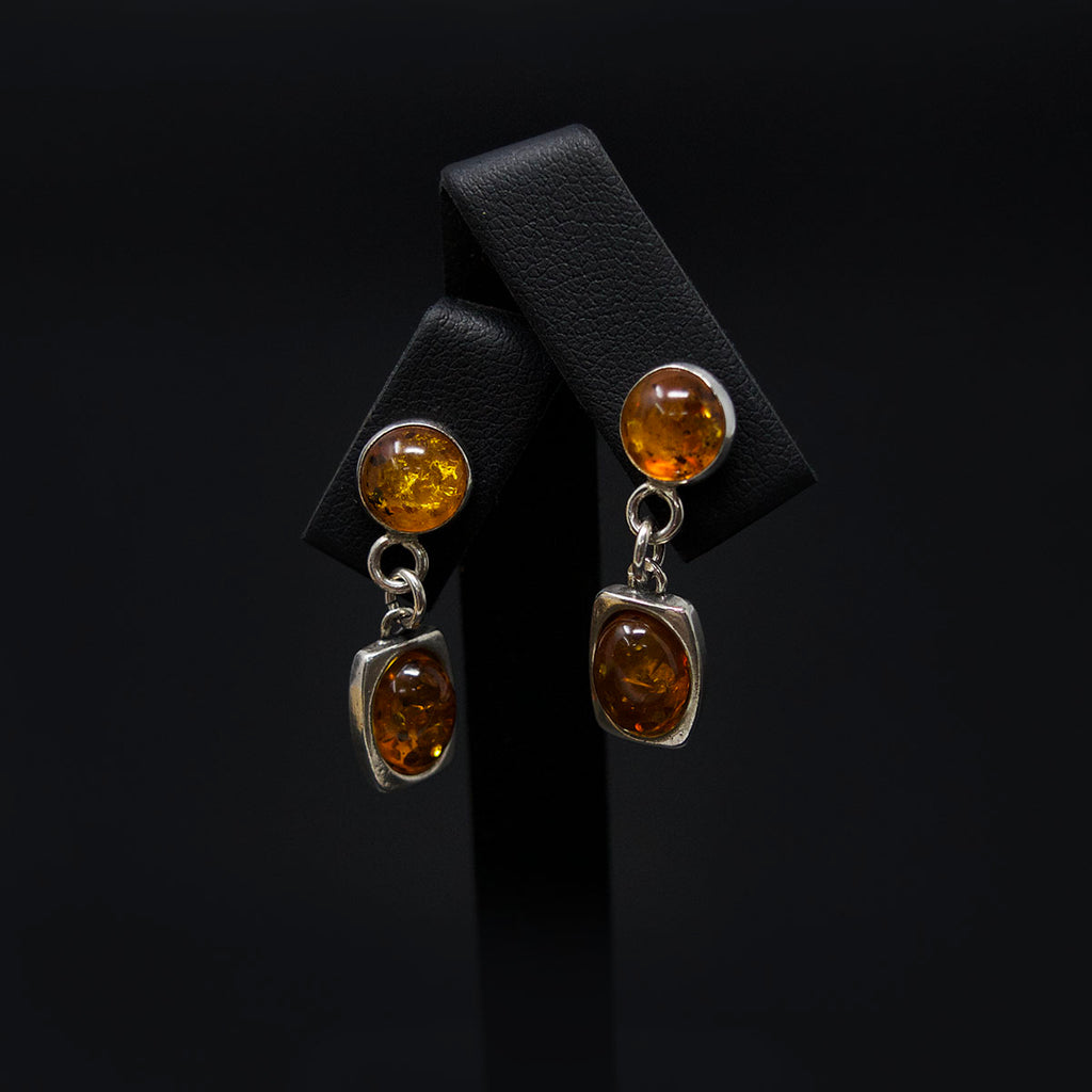 Silver Amber Pendant Earrings different angle, sold at Nouveau Jewellers in Manchester