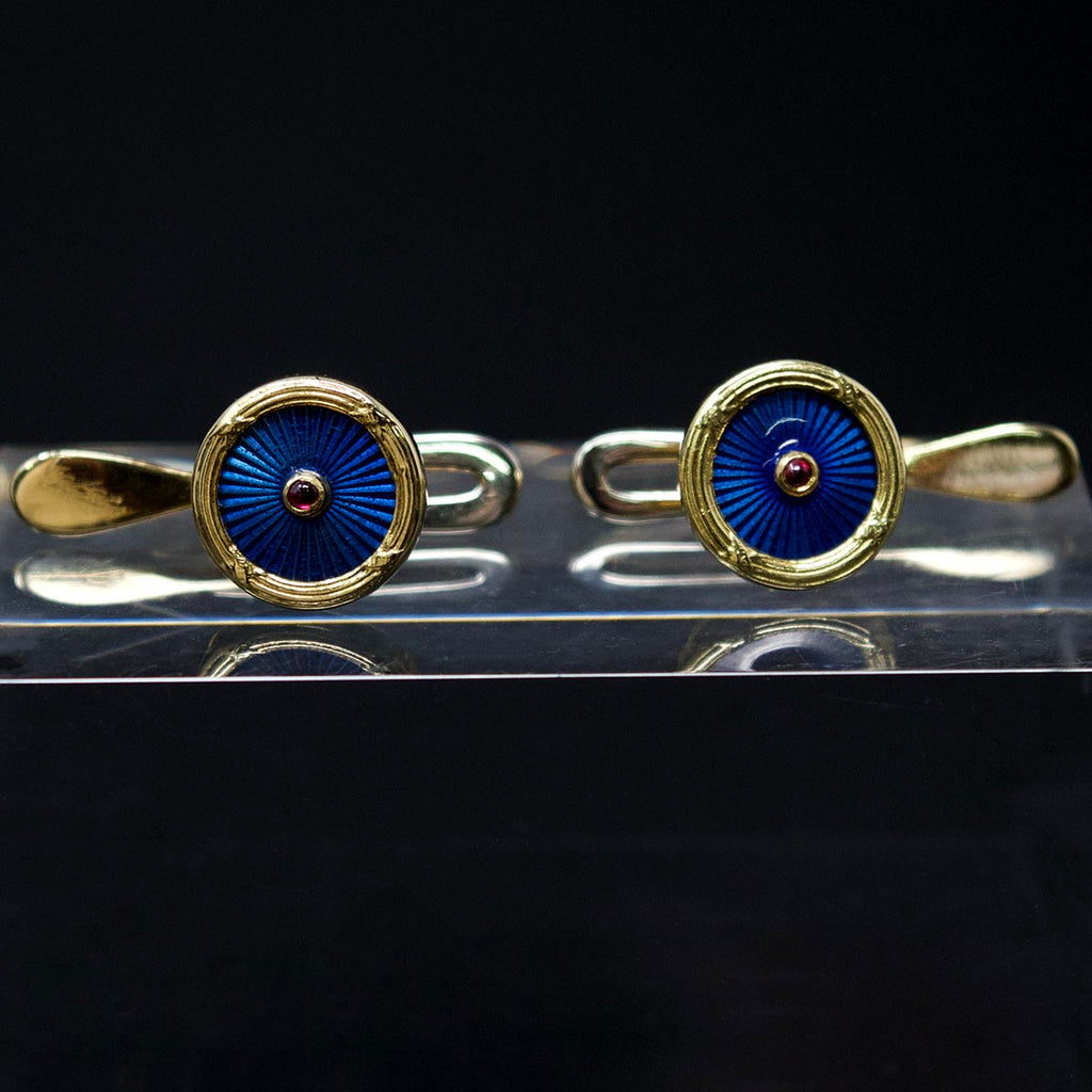 Electric Blue Enamel Cufflinks, Nouveau Jewellers, Manchester Jewellers