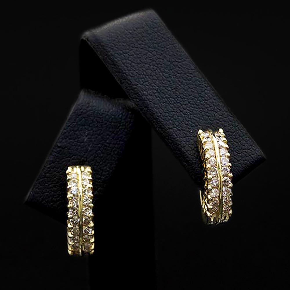18ct Yellow Gold Diamond Set Hoop Earrings Close Up, sold at Nouveau Jewellers in Manchester