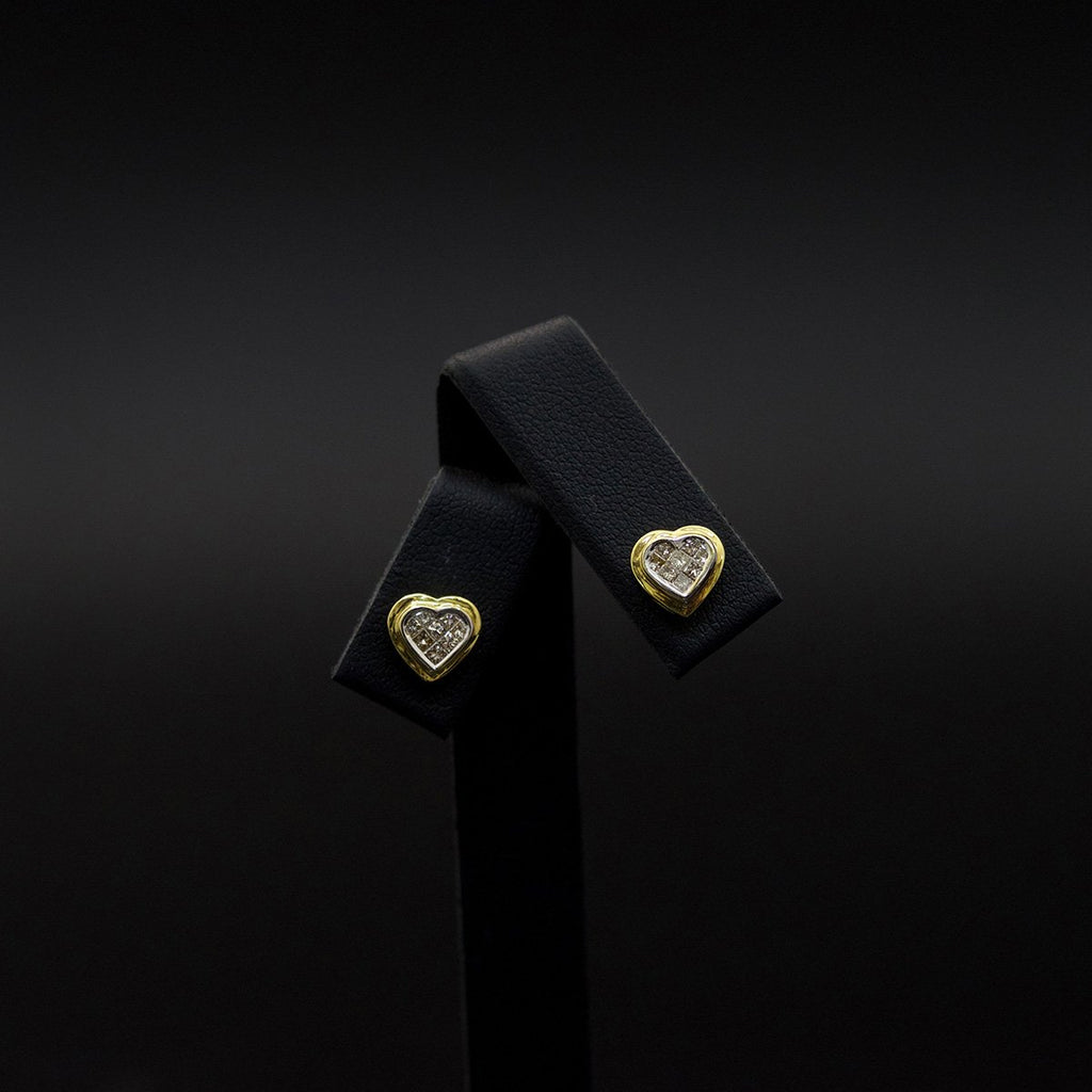 18ct Yellow Gold Princess Cut Diamond Heart Studs, sold at Nouveau Jewellers in Manchester