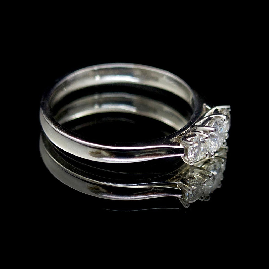 Platinum Trilogy Diamond Engagement Ring side profile, sold at Nouveau Jewellers in Manchester