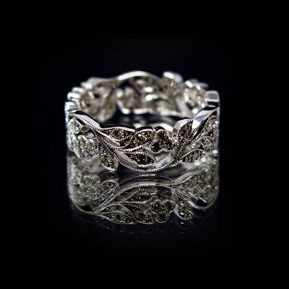 White Gold Diamond Embellished Leaf Design Ring