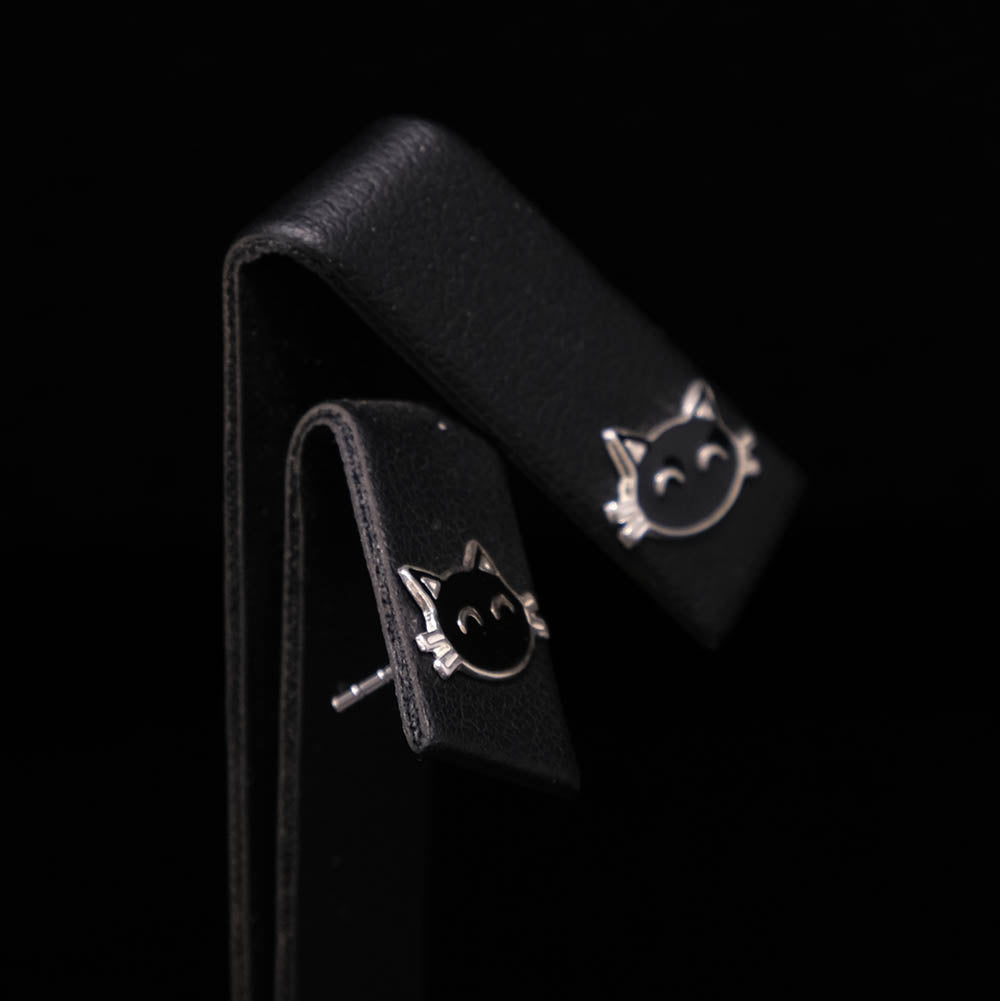 925 Silver Black Cat Silver Stud Earrings side profile, sold at Nouveau Jewellers in Manchester