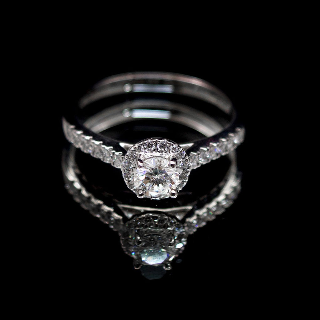 Platinum Halo Diamond Engagement Ring, sold at Nouveau Jewellers Manchester