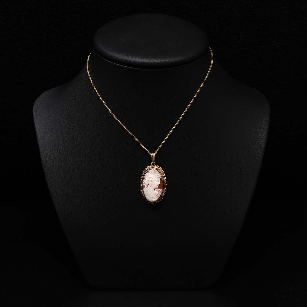 9ct Gold Cameo Pendant Necklace on a bust, sold at Nouveau Jewellers in Manchester