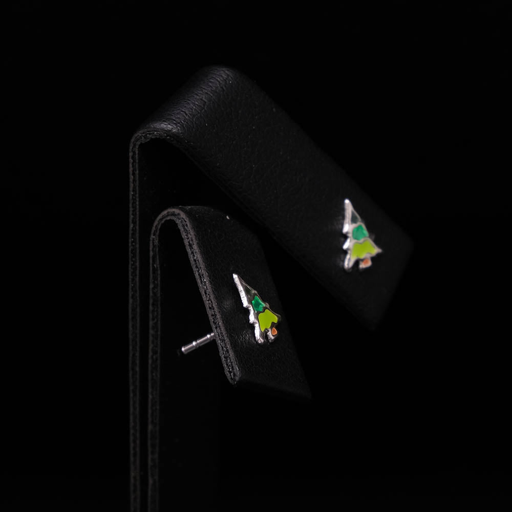 925 Silver Christmas Tree Stud Earrings side profile, sold at Nouveau Jewellers in Manchester
