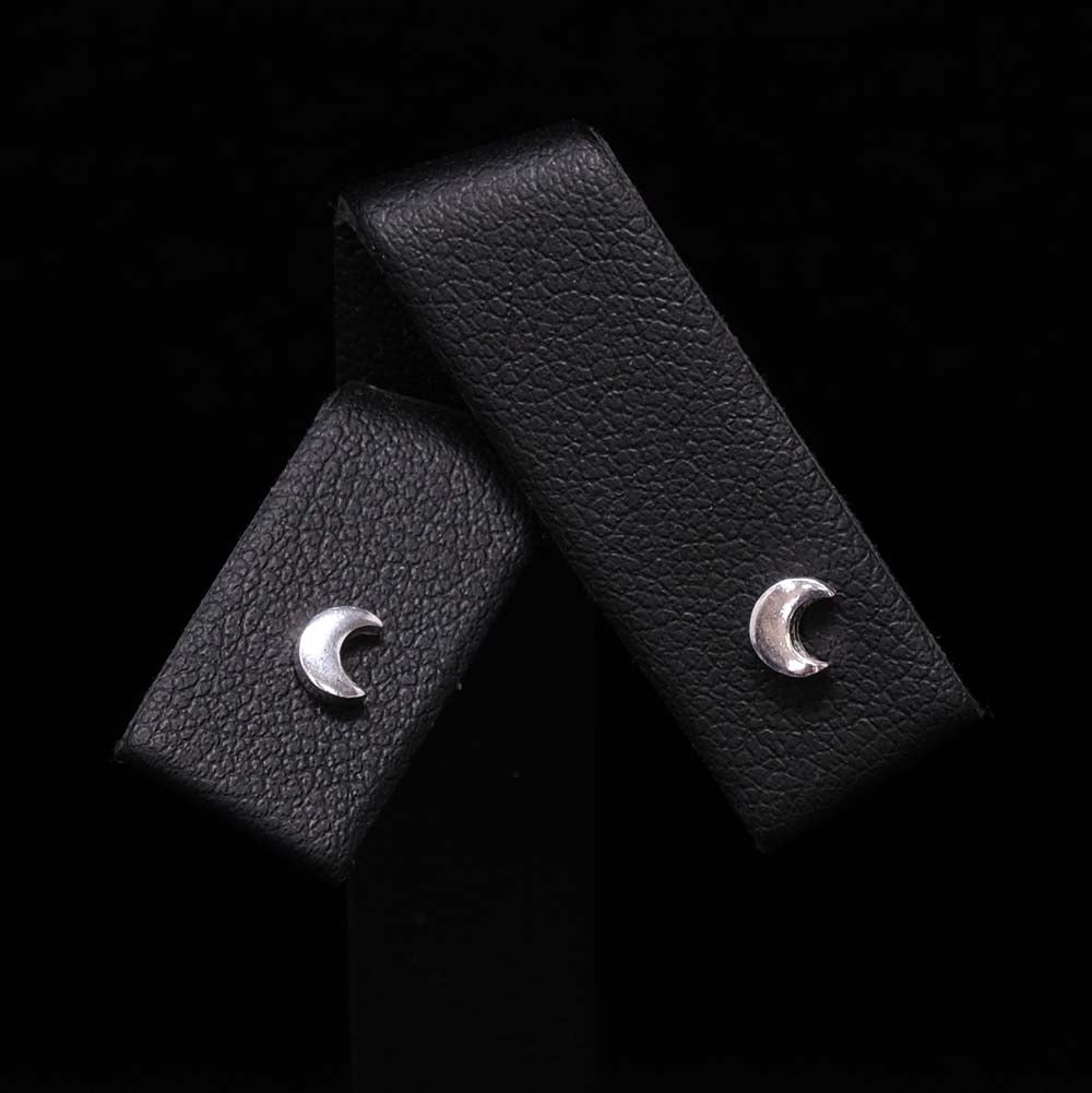 925 Silver Crescent Moon Stud Earrings Close Up, sold at Nouveau Jewellers in Manchester