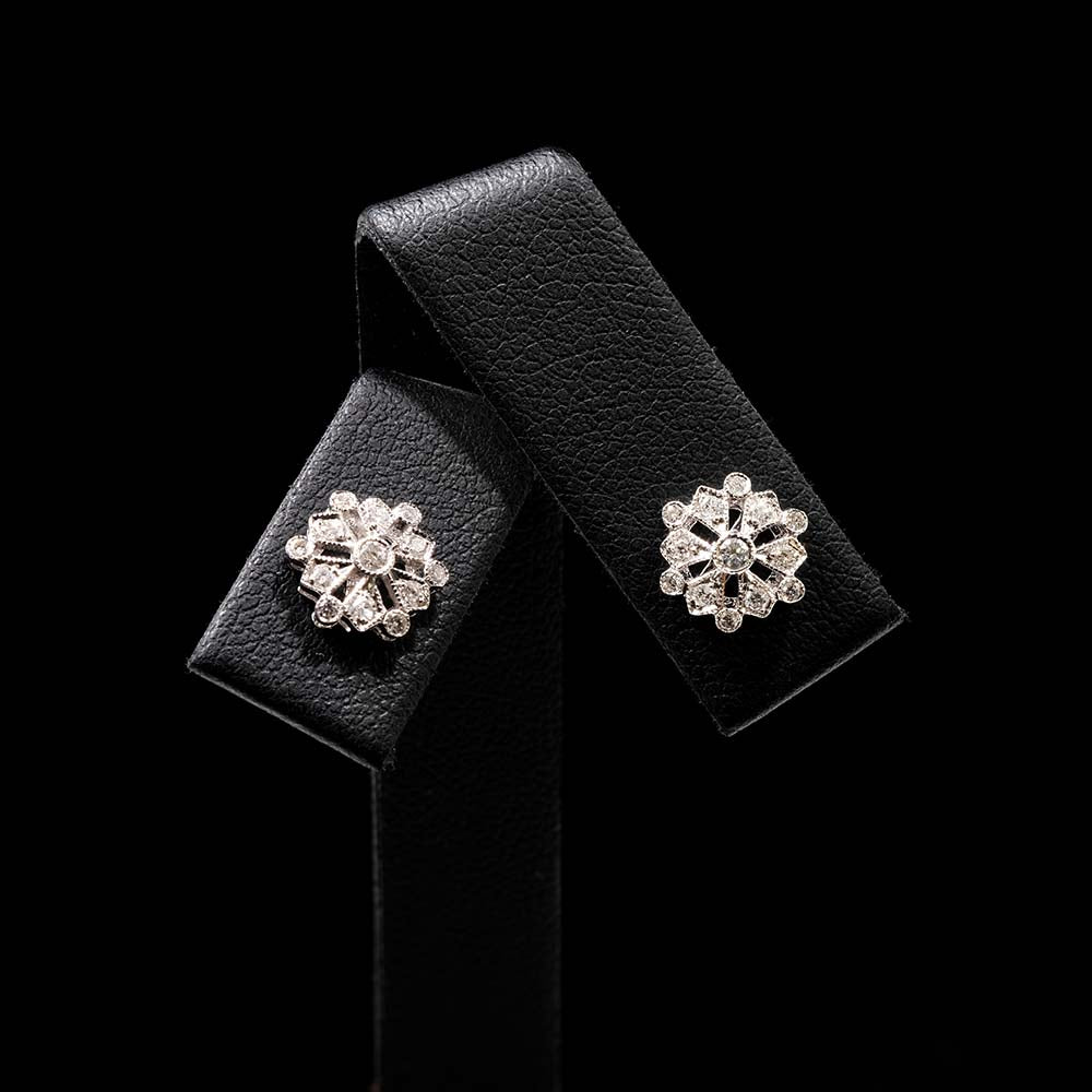 18ct White Gold Diamond Snowflake Art Deco Earrings, sold at Nouveau Jewellers in Manchester