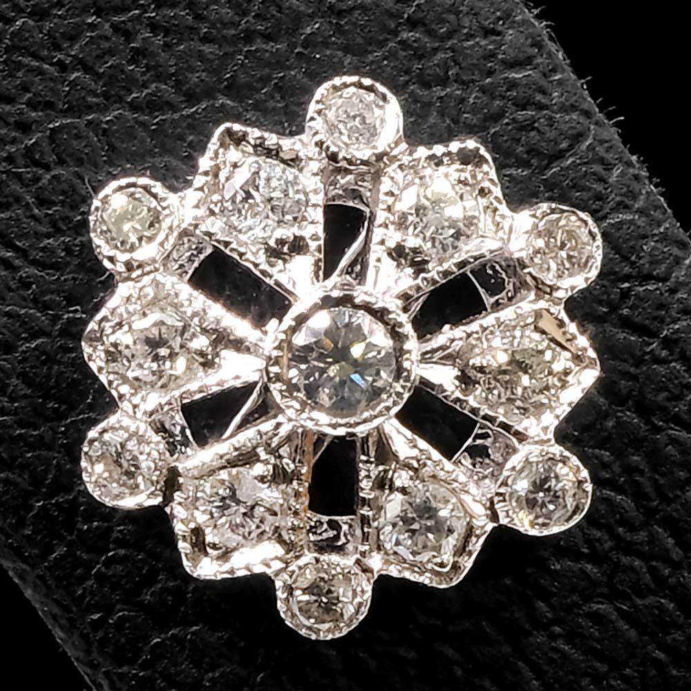18ct White Gold Diamond Snowflake Art Deco Earrings Close Up of one, sold at Nouveau Jewellers in Manchester