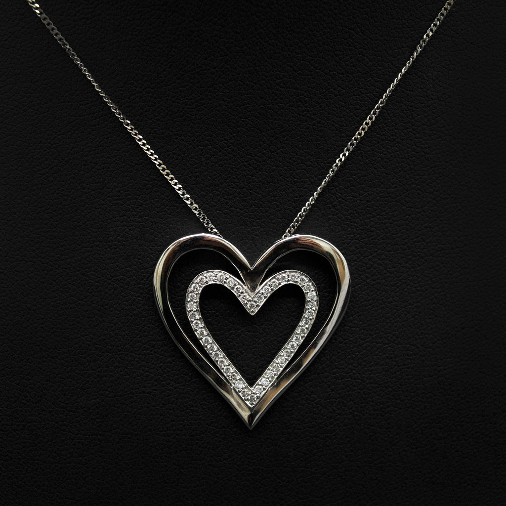 Nouveau Jewellers, 18ct White Gold Double Heart Diamond Pendant, Diamond Necklaces, heart white gold necklaces