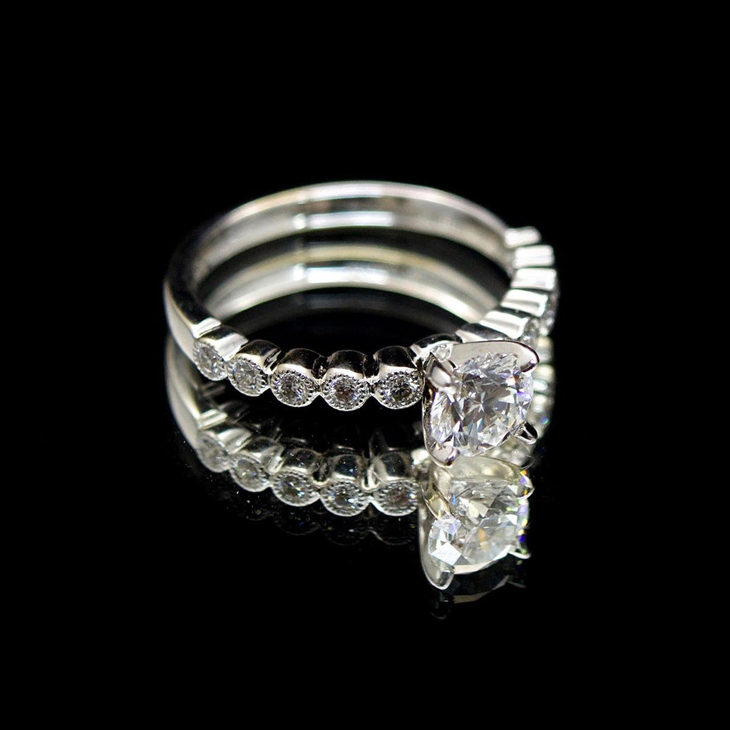 18ct White Gold Solitaire Diamond Engagement Ring side profile, sold Nouveau Jewellers in Manchester
