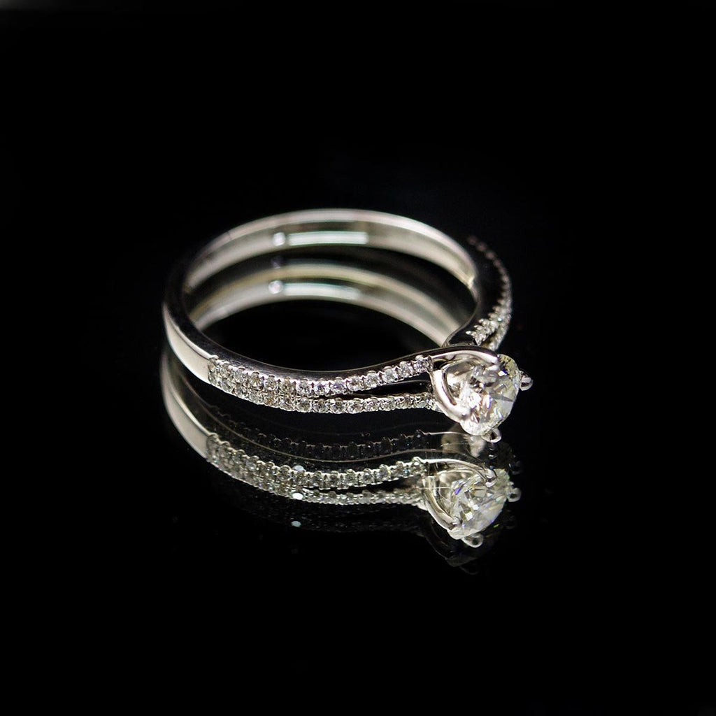 18ct White Gold Solitaire Diamond Engagement Ring side profile, sold at Nouveau Jewellers in Manchester