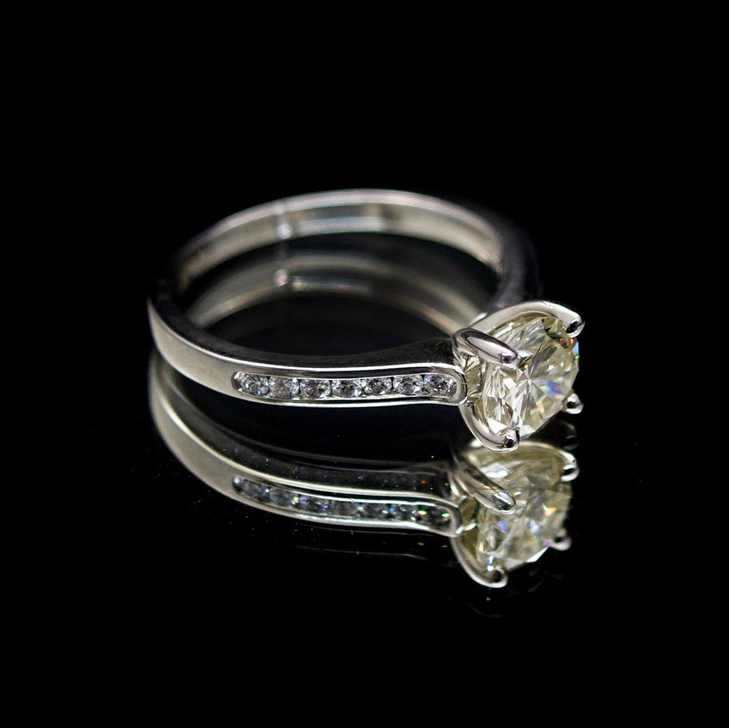 18ct White Gold Signature Brilliant Cut Diamond Engagement Ring side profile, sold at Nouveau Jewellers in Manchester