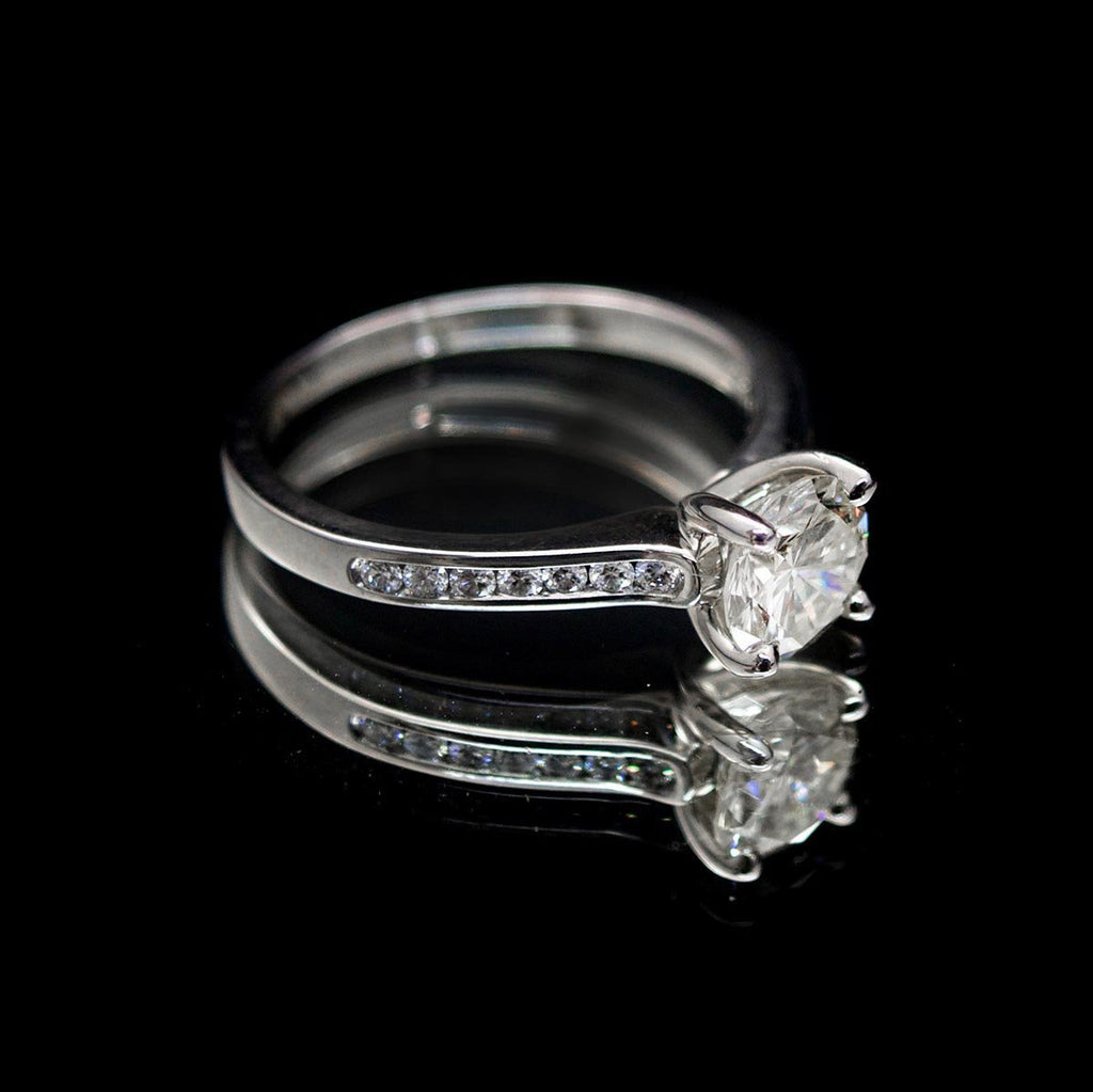 18ct White Gold Signature Round Solitaire Diamond Engagement Ring side profile, sold at Nouveau Jewellers in Manchester