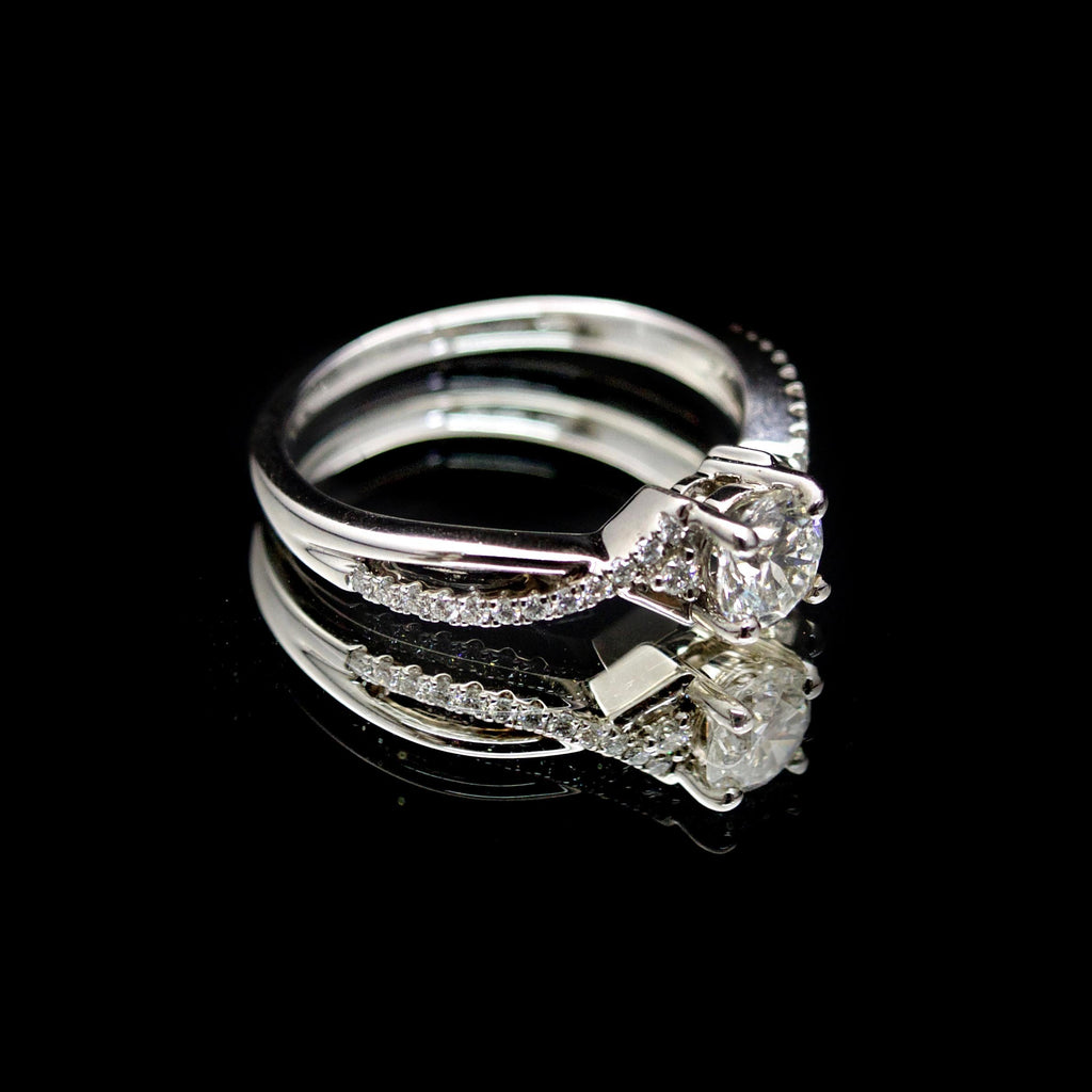 18ct Intricate Solitaire Diamond Engagement Ring side profile, sold at Nouveau Jewellers in Manchester