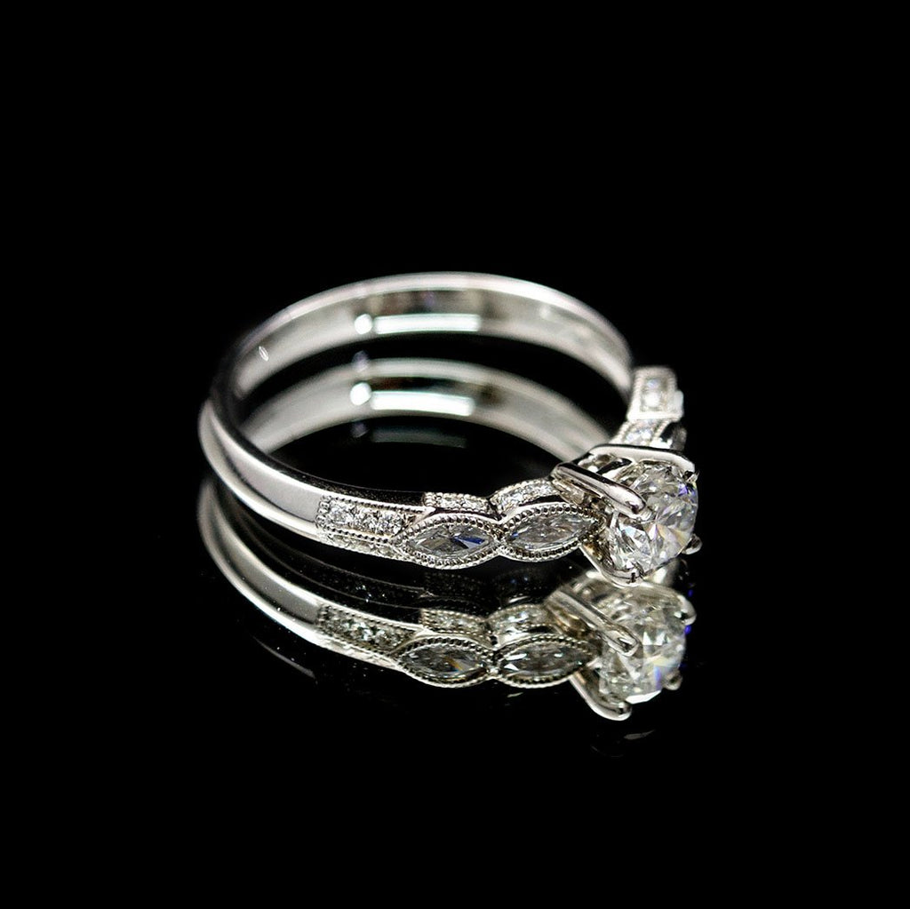 18ct Gold Marquise Diamond Engagement Ring side profile, sold at Nouveau Jewellers in Manchester