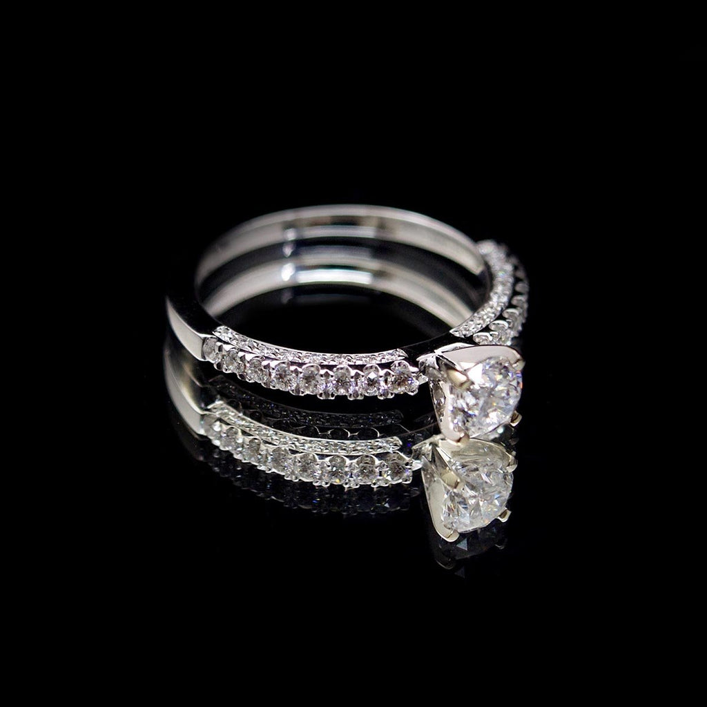 18ct White Gold Vintage Style Solitaire Diamond Engagement Ring side profile, sold at Nouveau Jewellers in Manchester