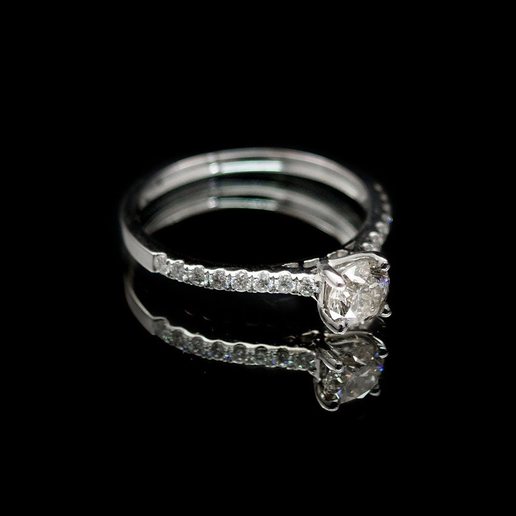 18ct White Gold Vintage Set Solitaire Diamond Cluster Engagement Ring side profile, sold at Nouveau Jewellers in Manchester