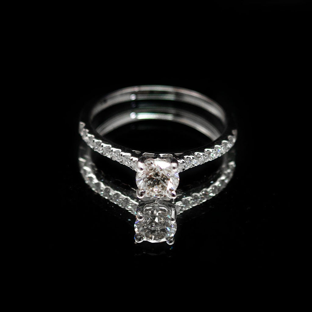 18ct White Gold Vintage Set Solitaire Diamond Cluster Engagement Ring, sold at Nouveau Jewellers in Manchester
