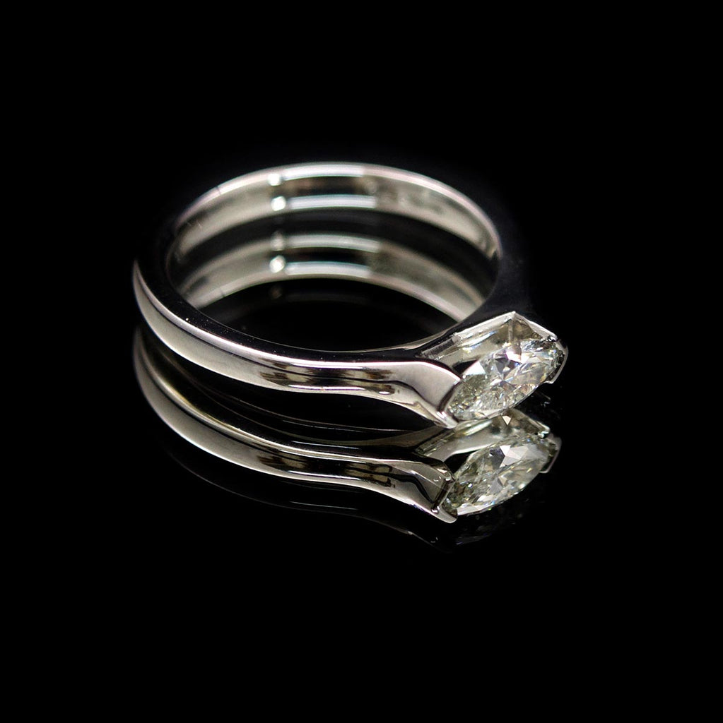 Platinum Marquise Diamond Engagement Ring side profile, sold at Nouveau Jewellers in Manchester