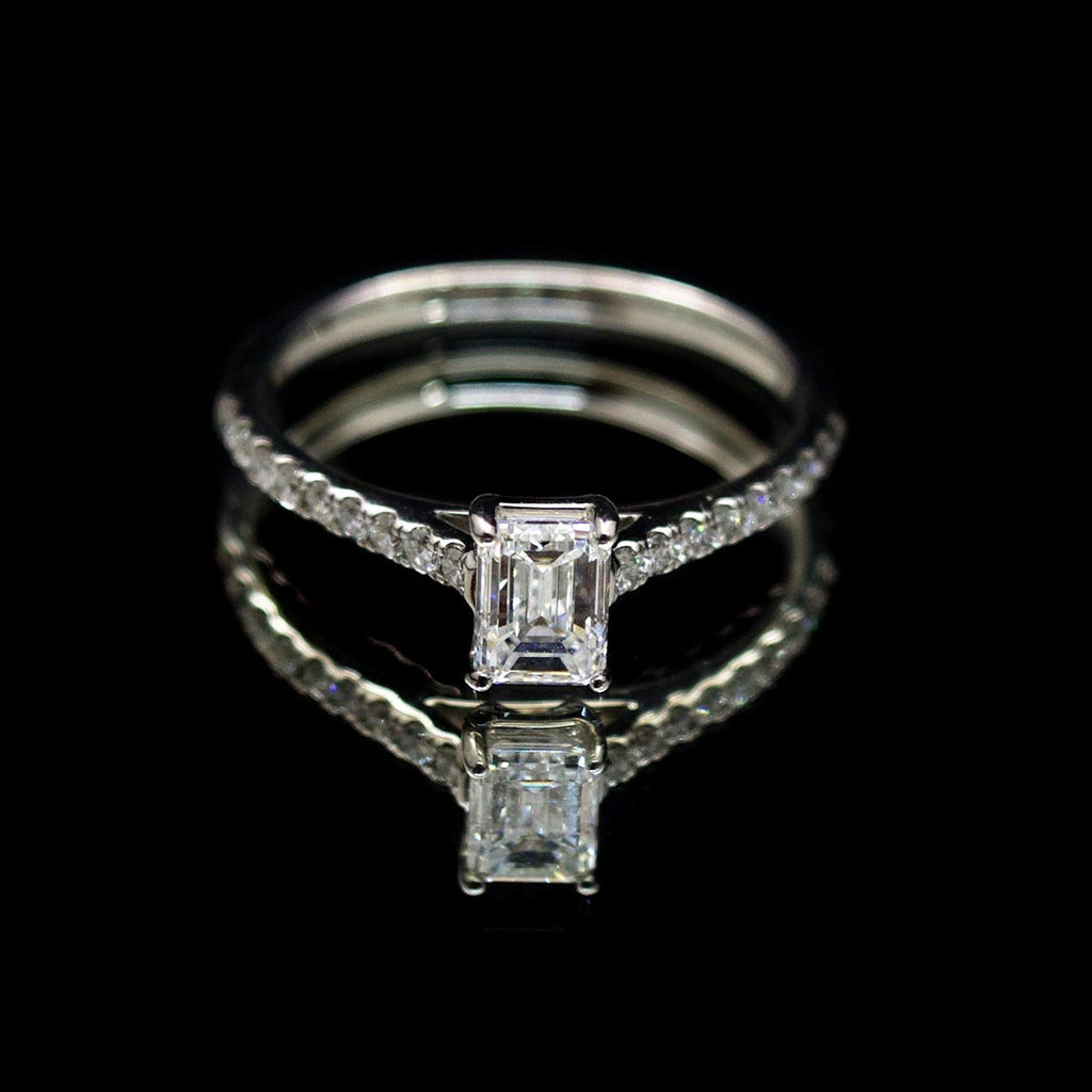 Platinum Emerald Cut Diamond Engagement Ring, sold at Nouveau Jewellers in Manchester