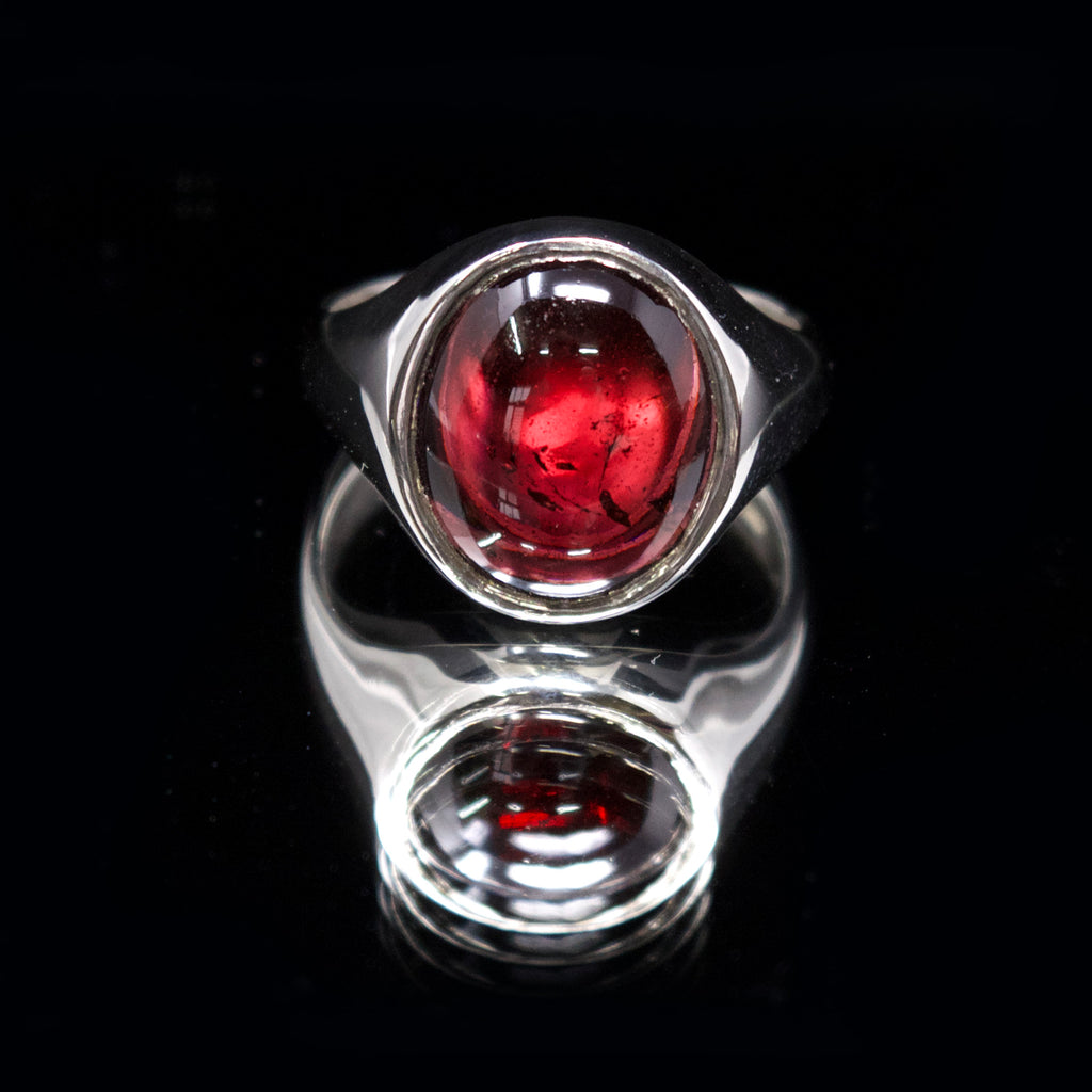 silver garnet signet ring, nouveau jewellers, signer ring with stone, jewellers in manchester