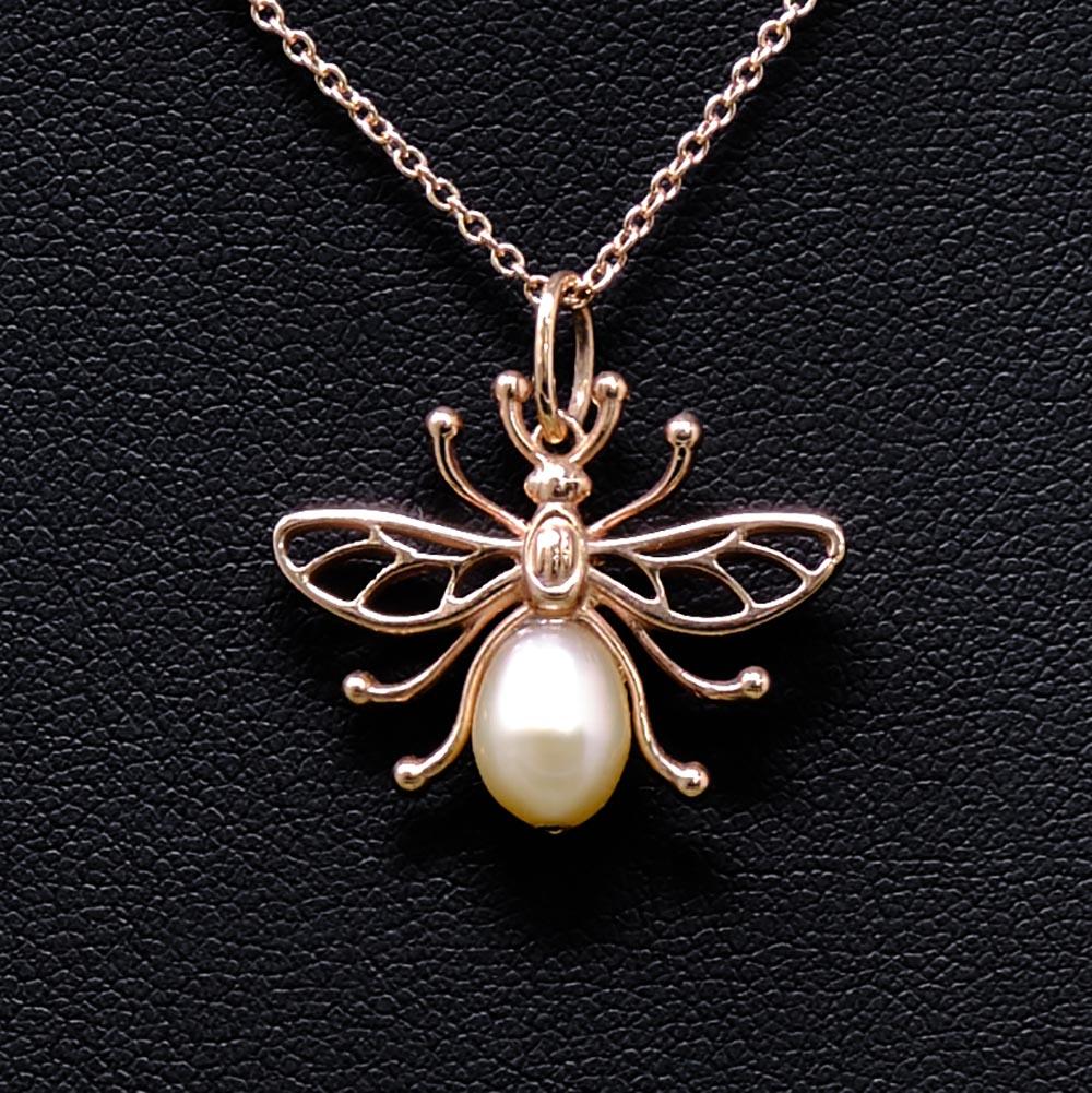 Manchester Worker Bee Solid Rose Gold Pendant Necklace from Nouveau Jewellers Manchester