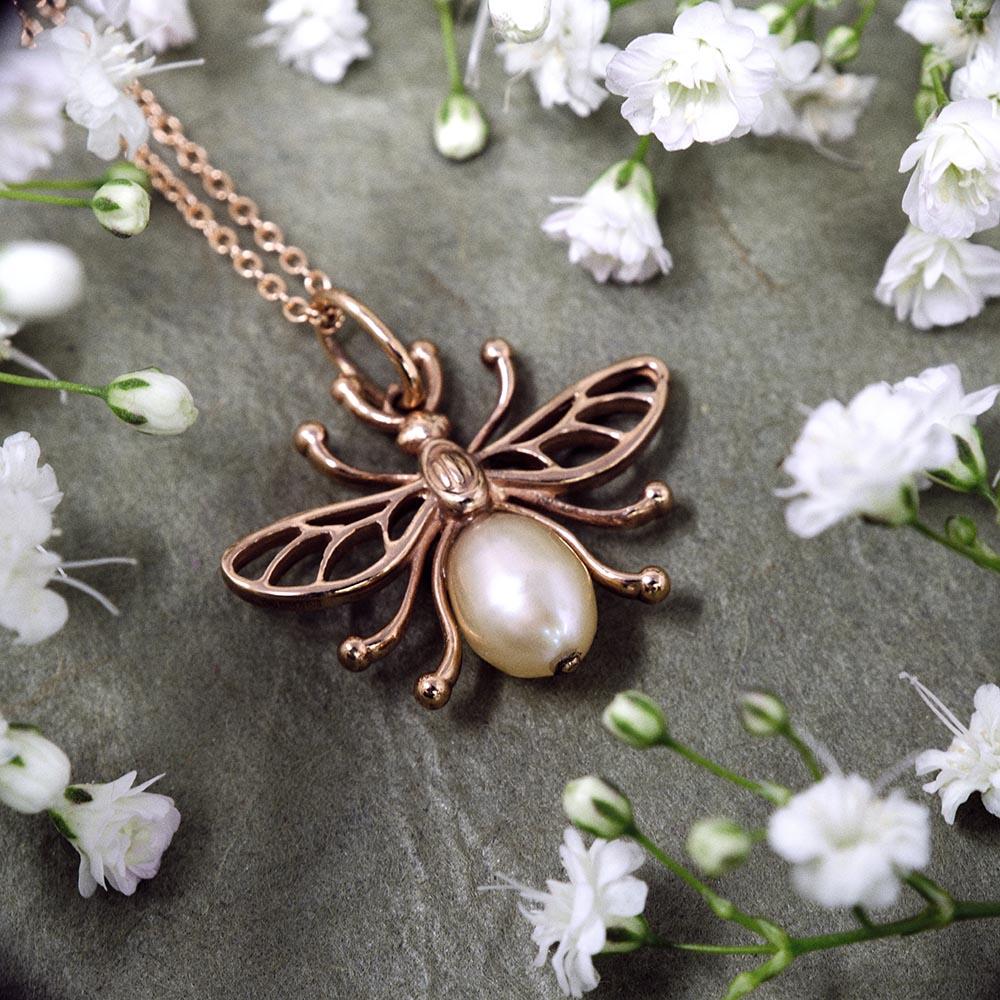 Manchester Worker Bee Solid Rose Gold Pendant Necklace from Nouveau Jewellers Manchester