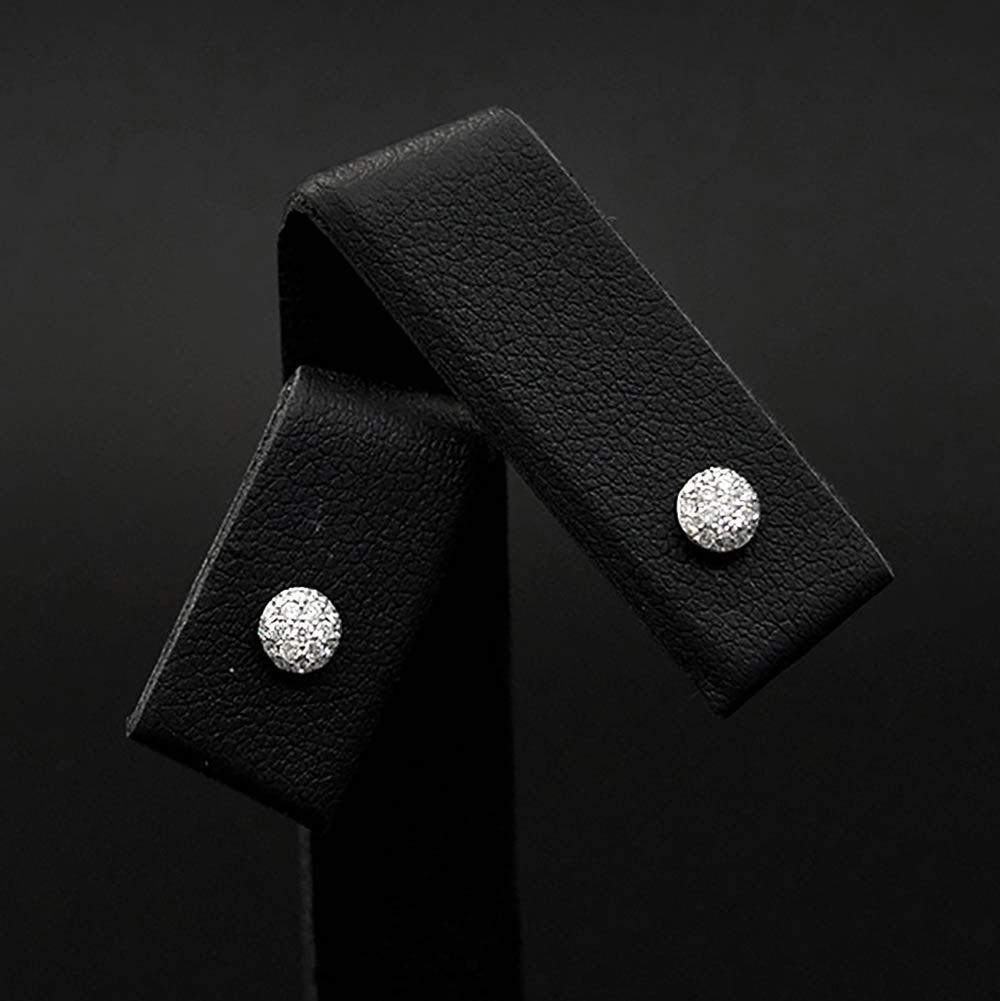 18ct White Gold Pavé Brilliant Diamond Stud Earrings close up, sold at Nouveau Jewellers in Manchester
