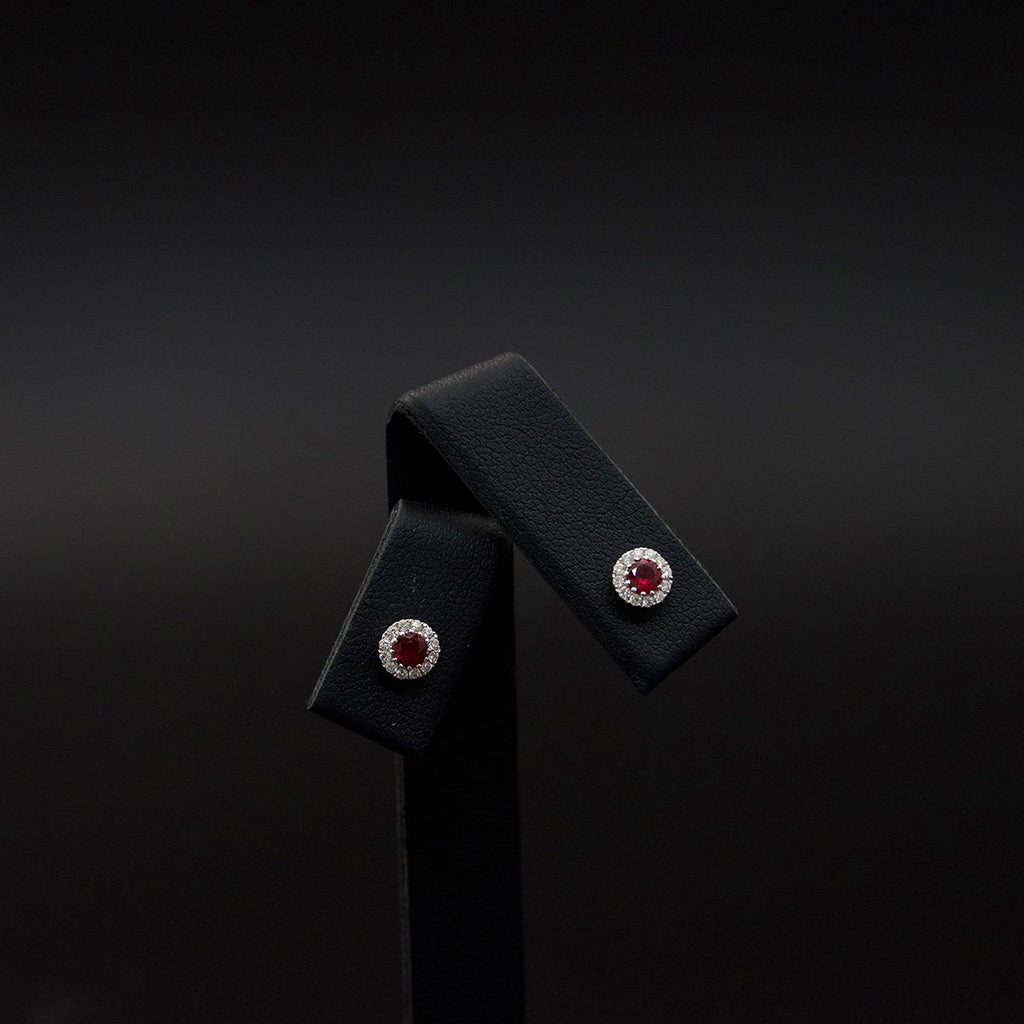18ct White Oval Ruby and Diamond Stud Earrings, sold at Nouveau Jewellers in Manchester