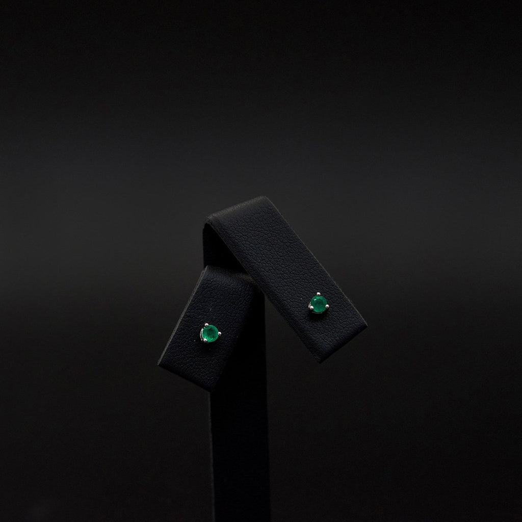 18ct White Gold Contemporary Round Emerald Studs, sold at Nouveau Jewellers in Manchester
