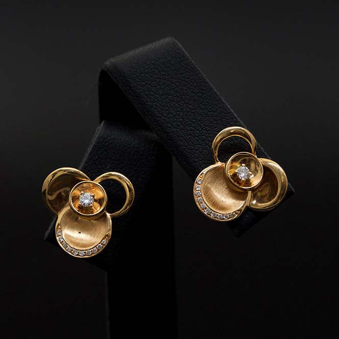 18ct Rose Gold Floral Design Diamond Stud Earrings Close Up, sold at Nouveau Jewellers in Manchester