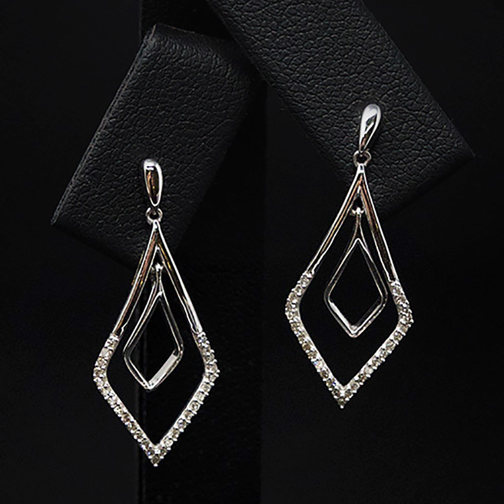 9ct White Gold Art Deco Diamond Pendant Earrings Close Up, sold at Nouveau Jewellers in Manchester