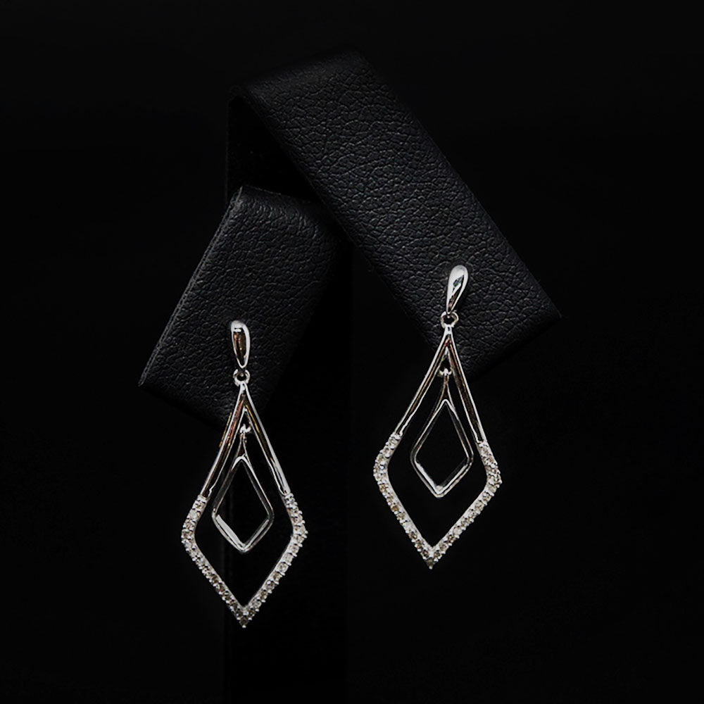 9ct White Gold Art Deco Diamond Pendant Earrings, sold at Nouveau Jewellers in Manchester