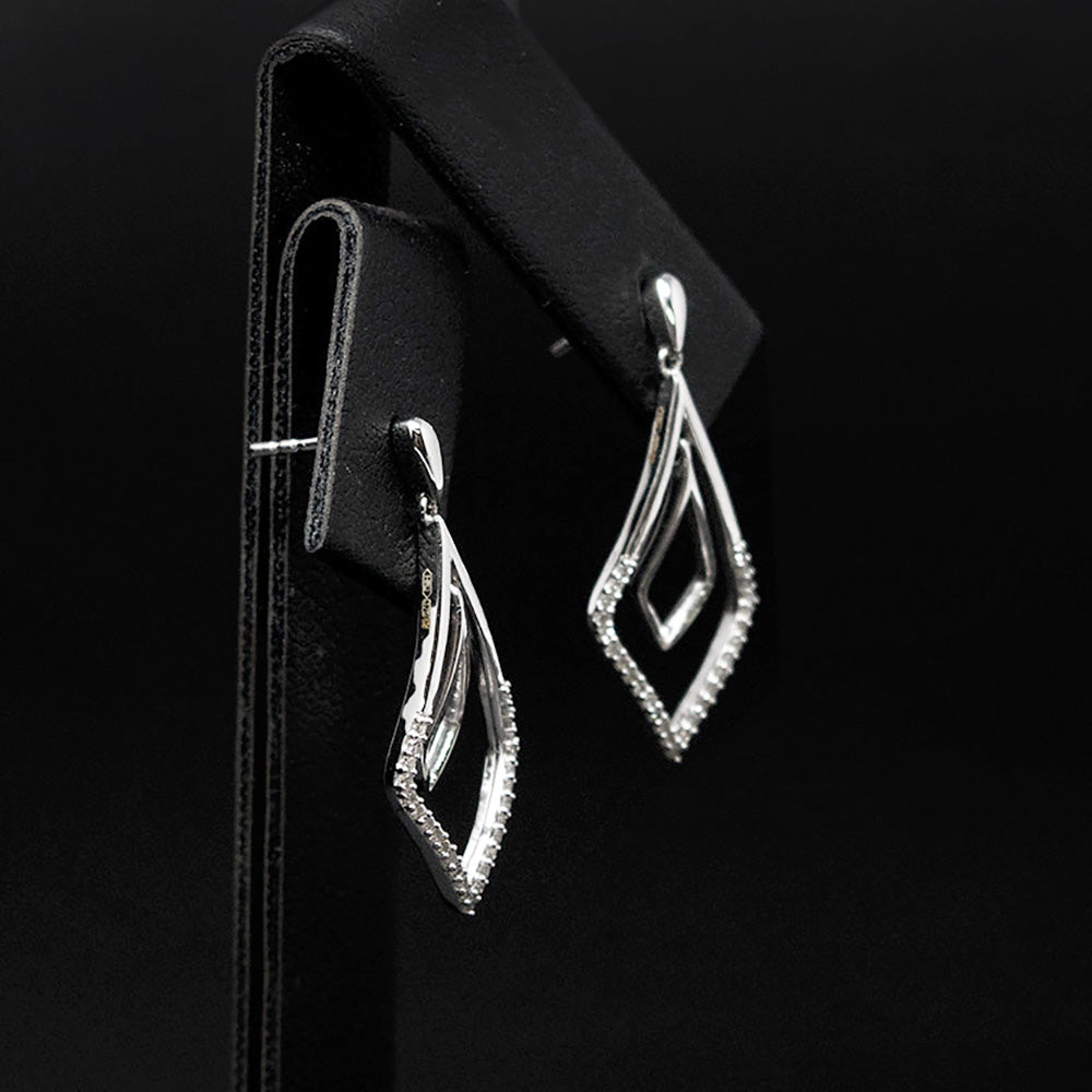 9ct White Gold Art Deco Diamond Pendant Earrings side profile, sold at Nouveau Jewellers in Manchester