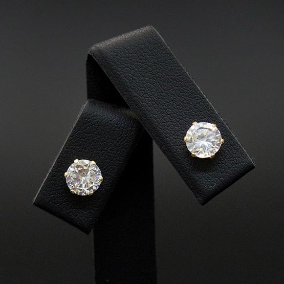 9ct Yellow Classic Cubic Zirconia Studs Close Up, sold at Nouveau Jewellers in Manchester