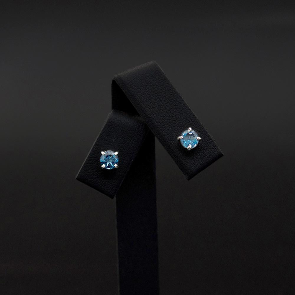 18ct White Gold London Blue Topaz studs, sold at Nouveau Jewellers in Manchester