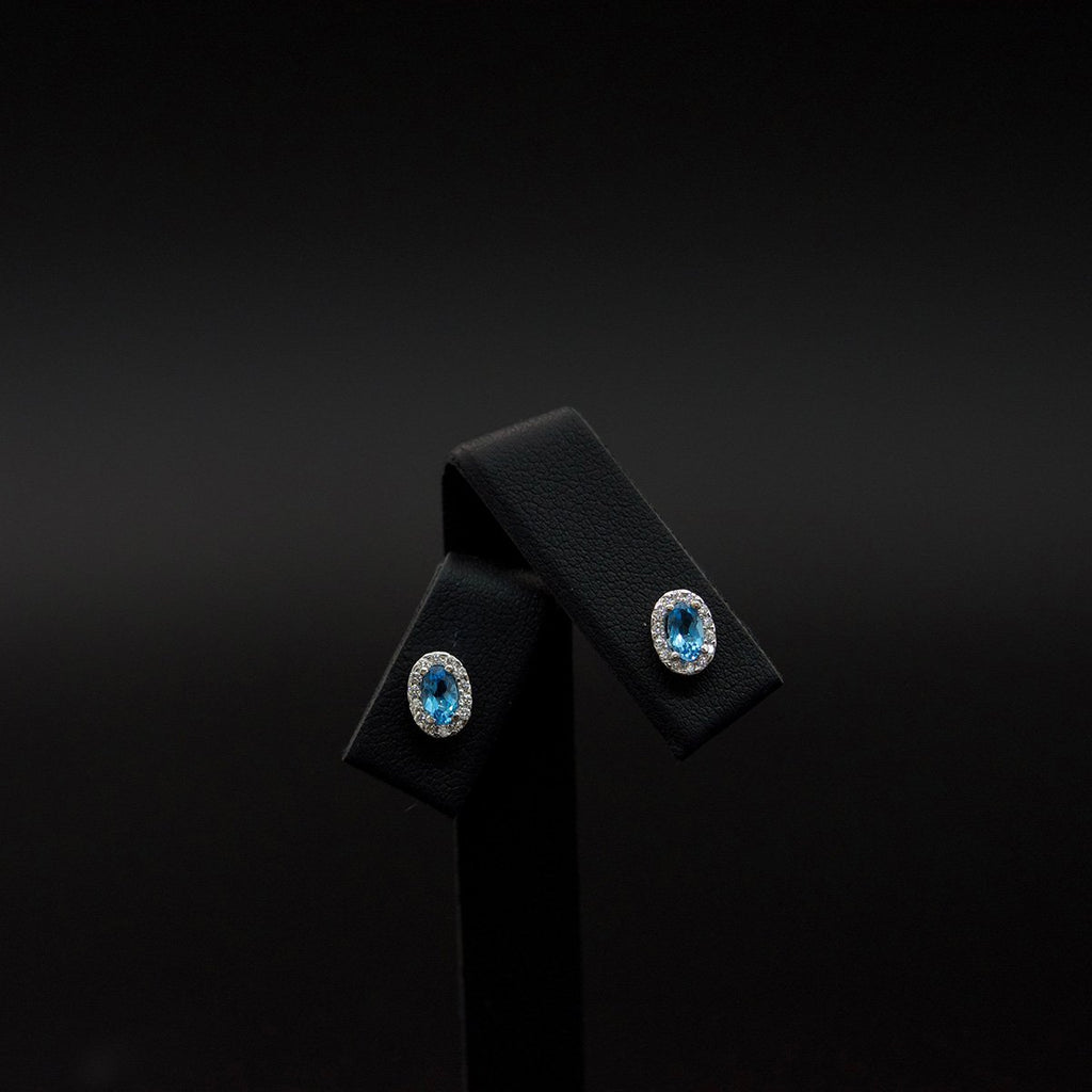 18ct White Gold London Blue Topaz and Diamond studs, sold at Nouveau Jewellers in Manchester