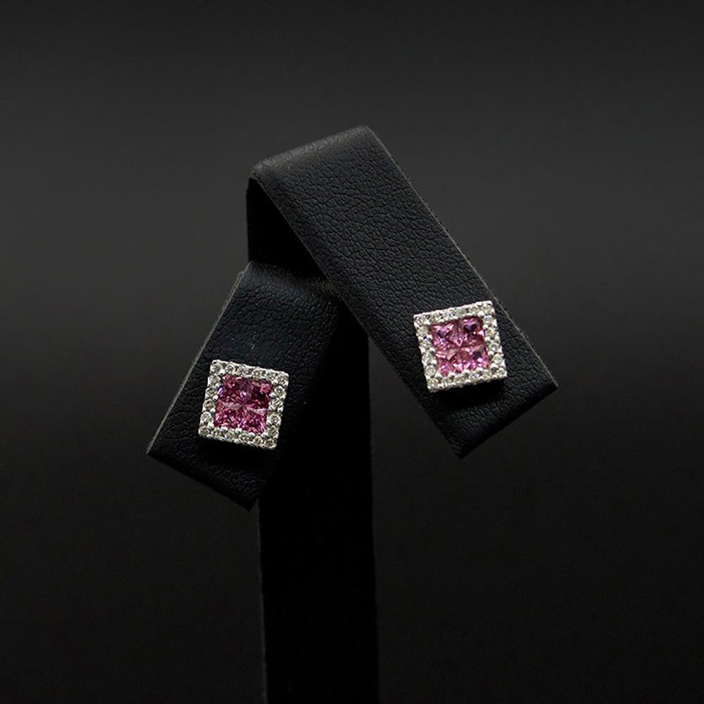 9ct Yellow Gold Square Ruby and Diamond Halo Studs, sold at Nouveau Jewellers in Manchester